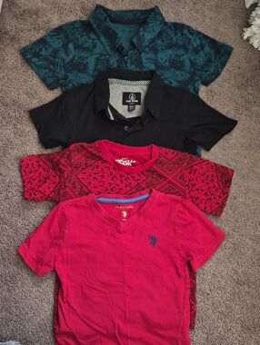 U.S. Polo Assn. Boys Raspberry Red V-Neck Tee with Navy Logo